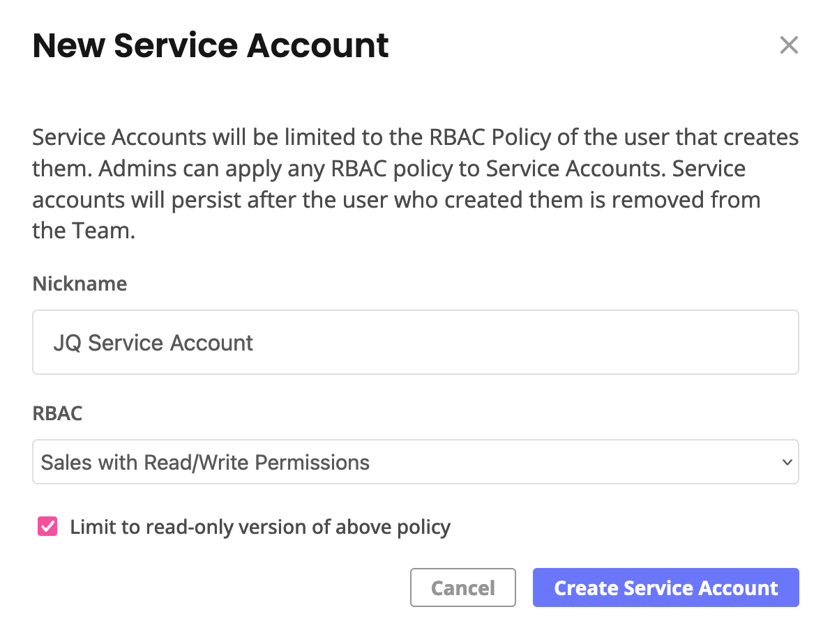 New Service Accounts Dialog